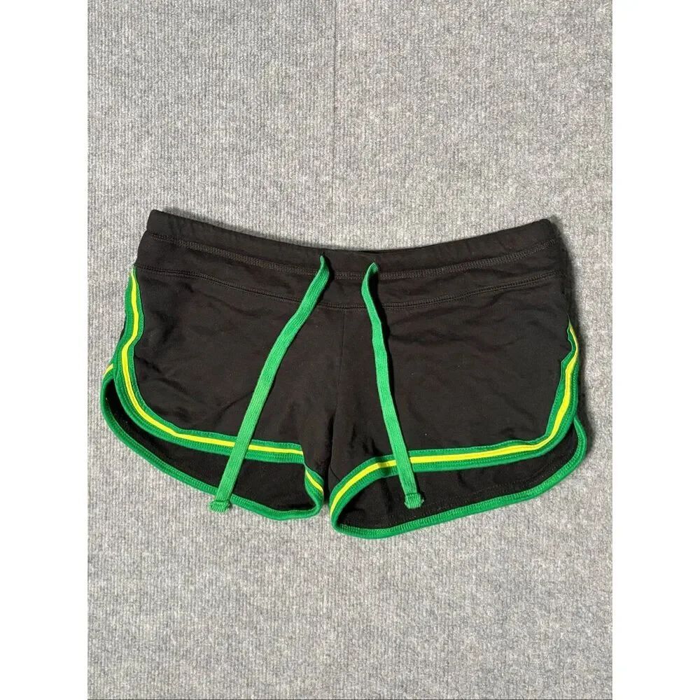 TBL Sport Jamaica Dolphin Shorts Black Green Yellow Drawstring Cotton Size M